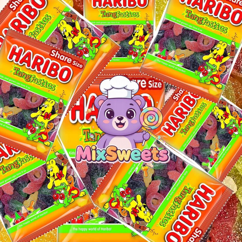 Haribo Tangfastics Fruit & Cola Flavour Fizzy Jelly Sweets Tub Mix Sweets
