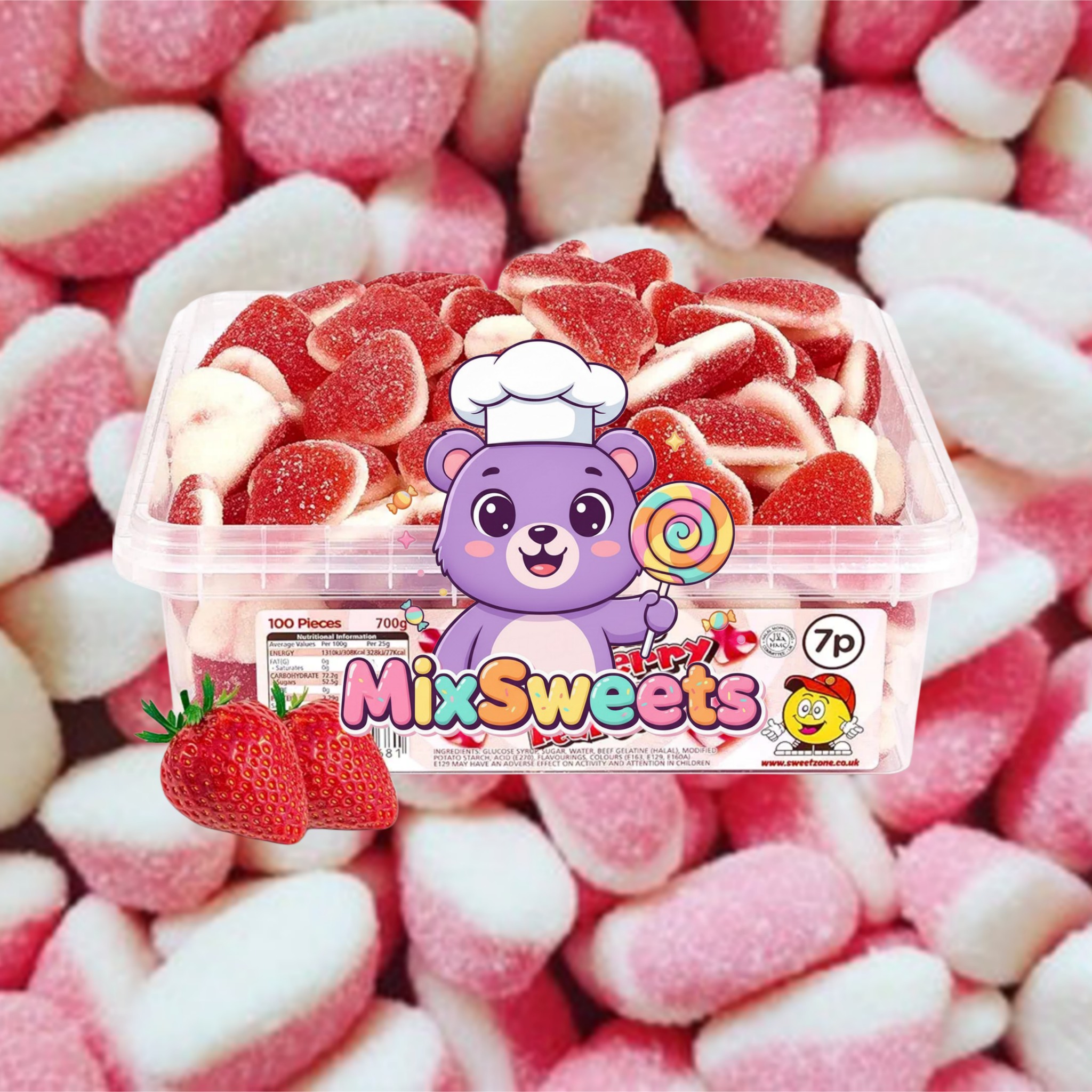 Sweetzone Strawberry & Cream Hearts Tub Sweetzone Strawberry & Cream Hearts Tub