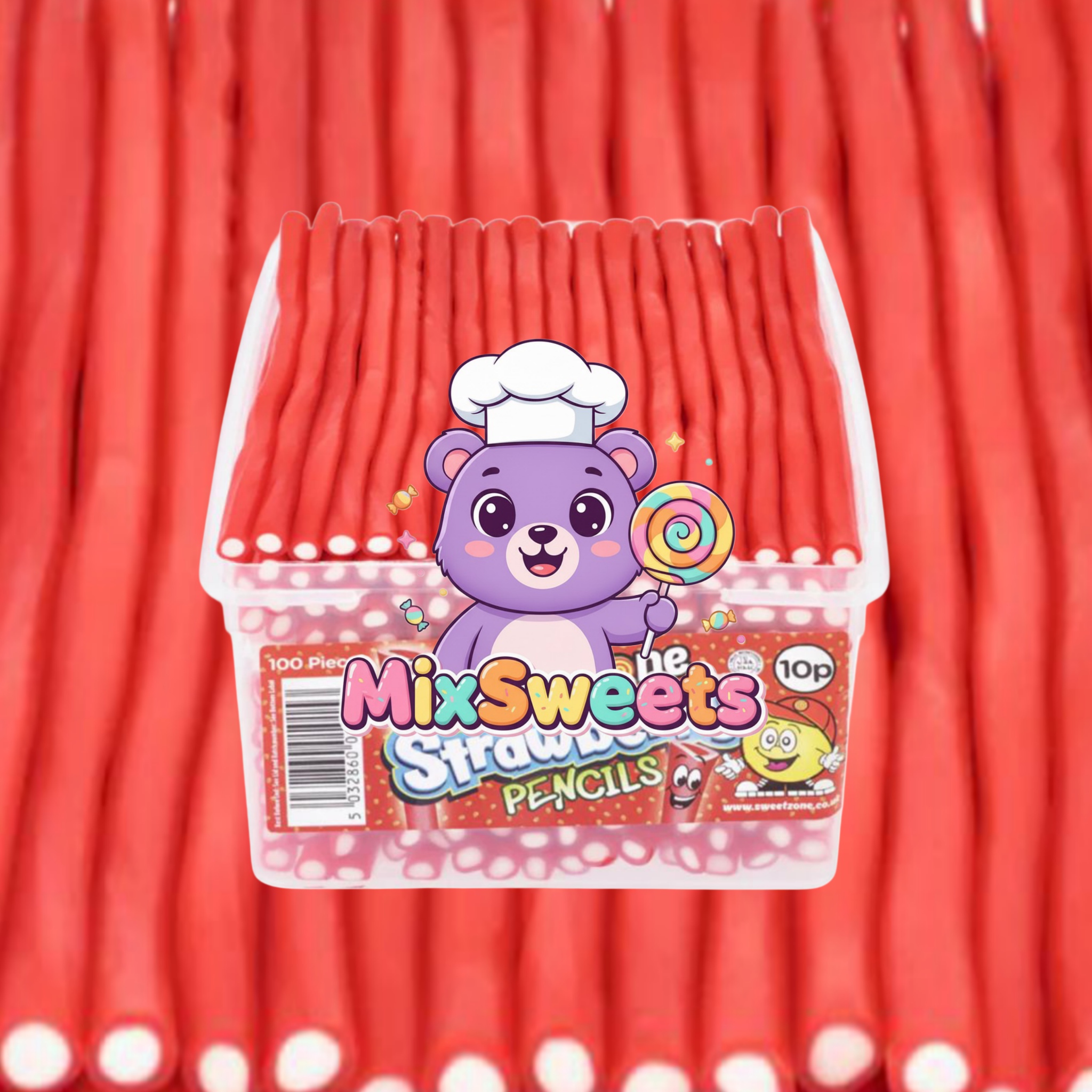 Sweetzone Strawberry Pencils 10p Tub Sweetzone Strawberry Pencils 10p Tub